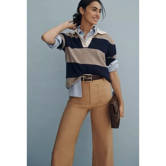 New Anthropologie The Colette Linen Crop Wide Leg Pants Maeve Magic Tan Camel 28 - Picture 9 of 10